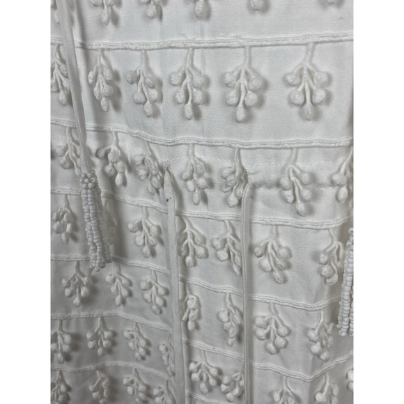 Farm Rio White 3D Flower Embroidered Tassel Mini Dress S Boho Resort Artisanal - Picture 14 of 16
